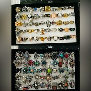 Lot of 100 Mixed Rings Biker Skull Masonic Boho Rhinestone Fashion Jewelry Bulk